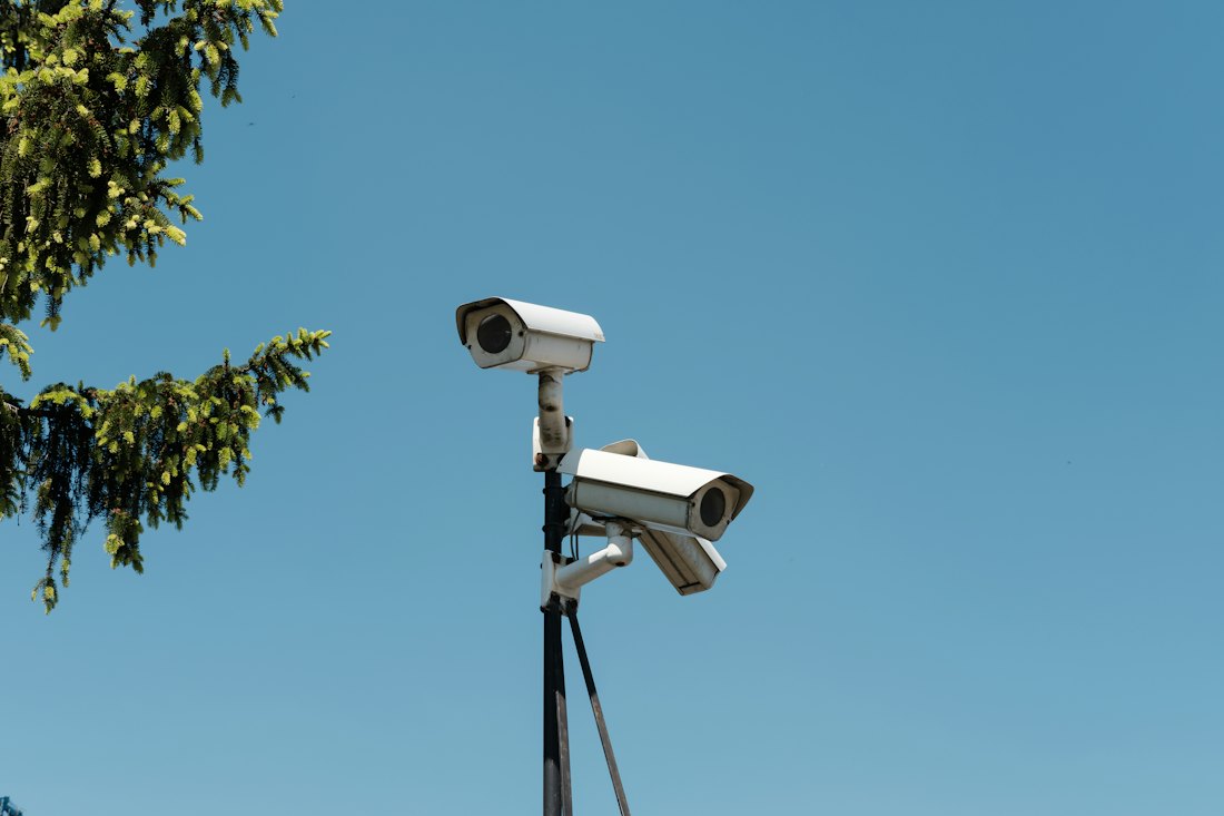 Wall-mounted CCTV cameras